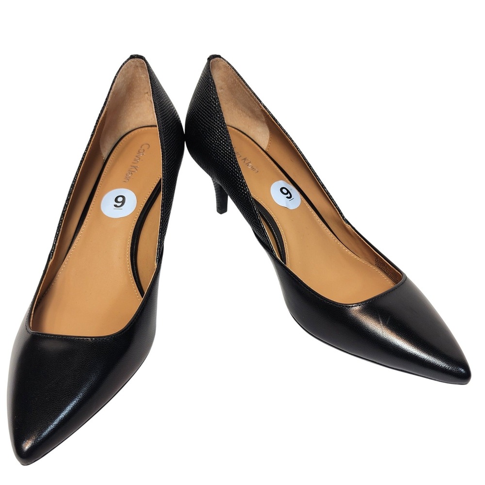 Calvin Klein Black Pointed Toe Kitten Heel Pumps